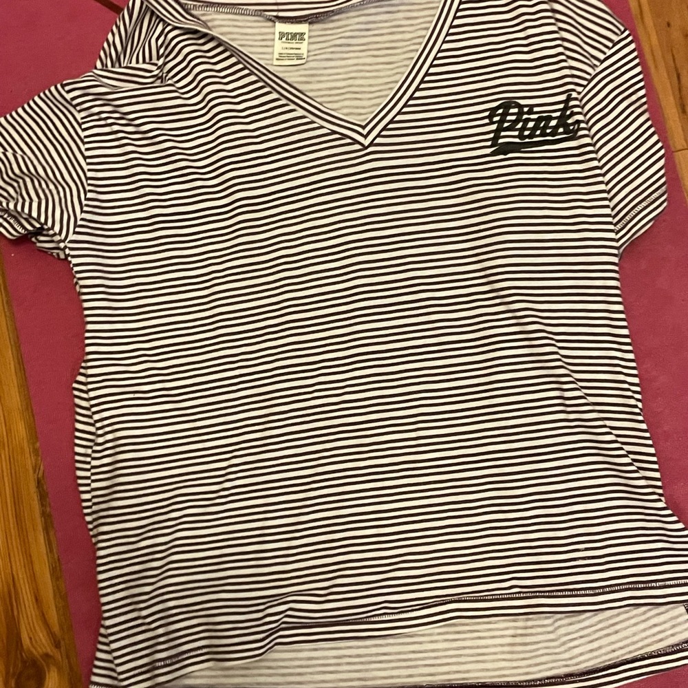 PINK Maroon and white striped shirt